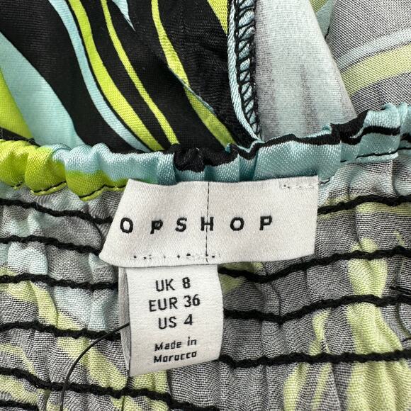 Topshop Abstract Green Blue Swirl Halter Side Cutout Dress Womens US Size 4 - Picture 11 of 12